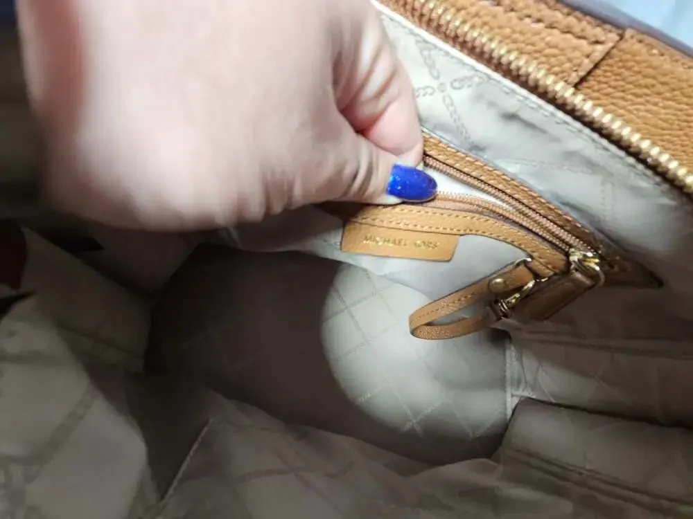 MICHAEL Michael Kors Arielle Medium Pebbled Leather Satchel in Acorn